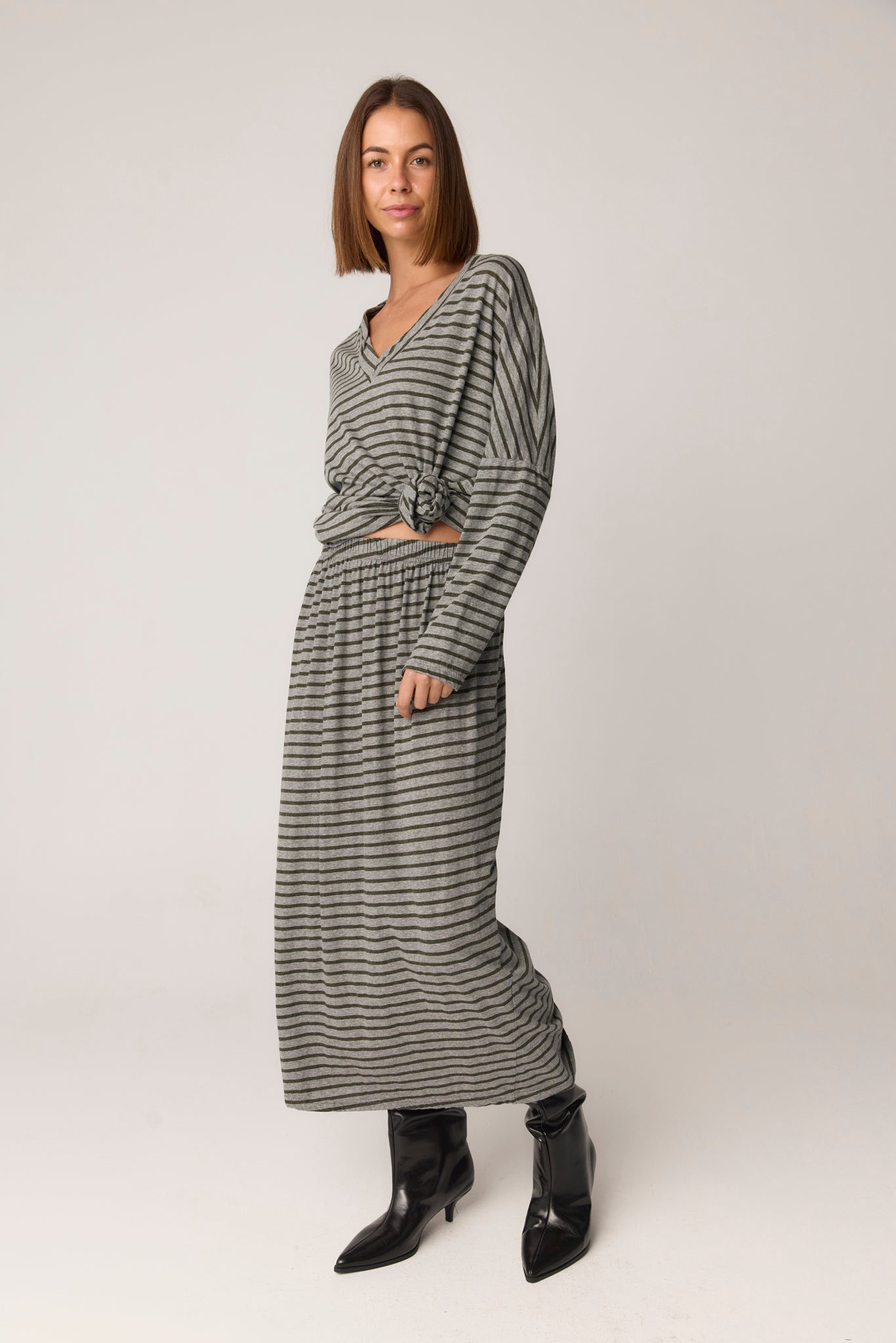STRIPE SKIRT - GREY & MOSS