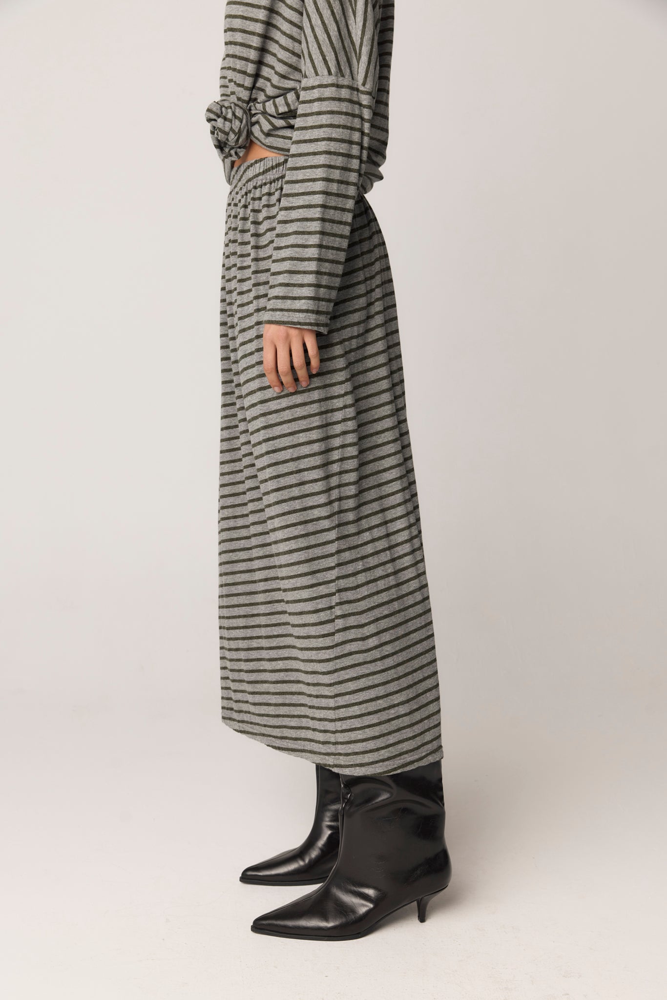 STRIPE SKIRT - GREY & MOSS