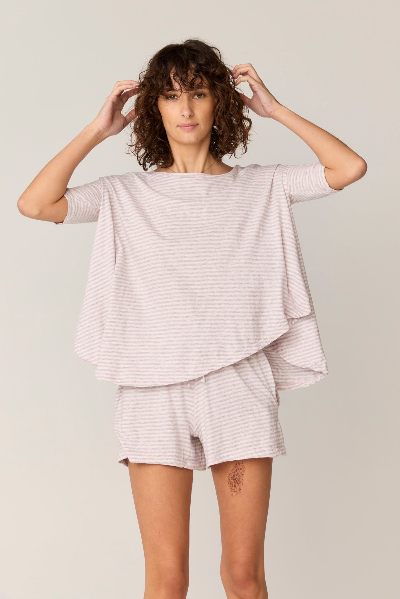 STRIPE POP TEE - PINK & GREY