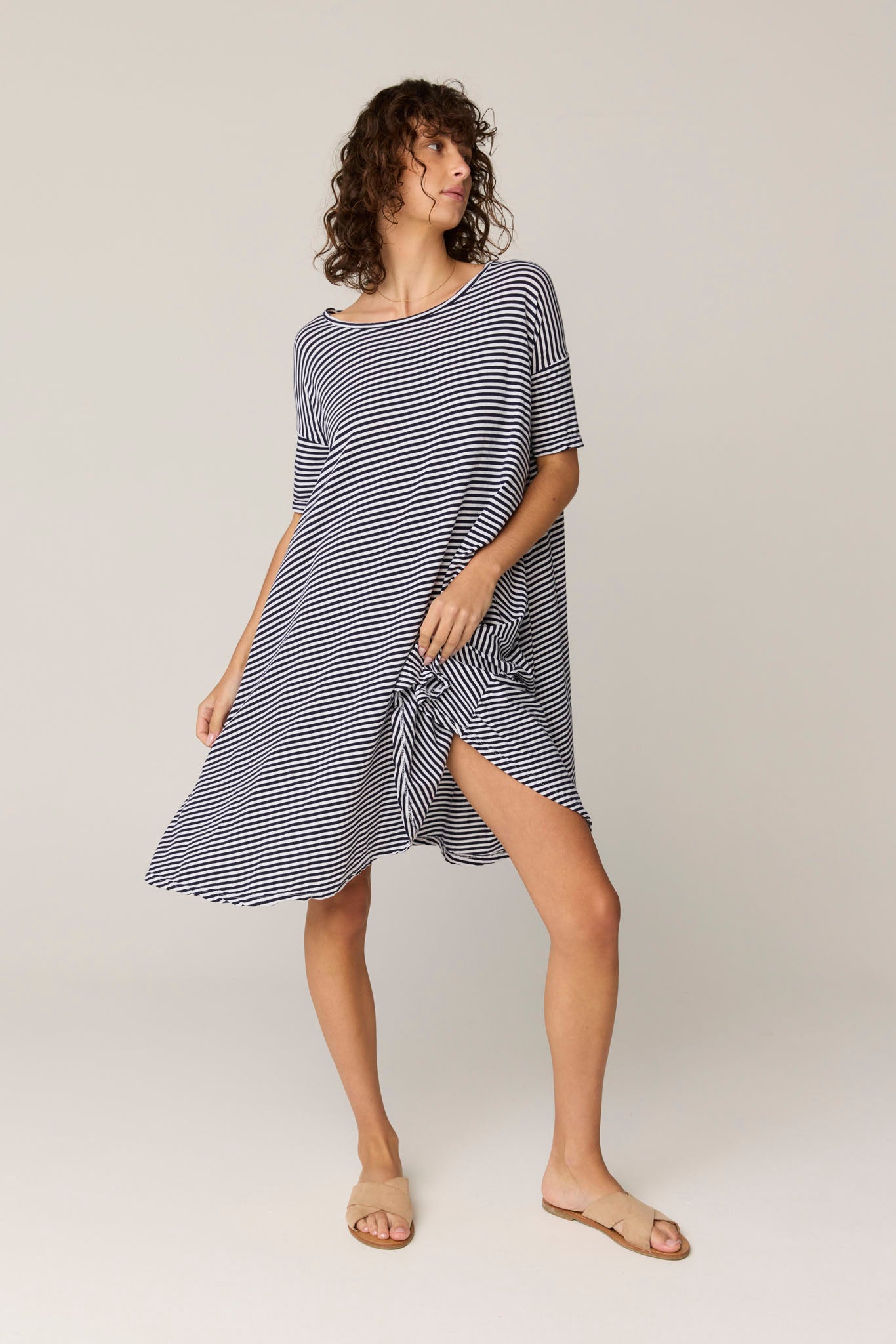 STRIPE POP DRESS - NAVY & WHITE