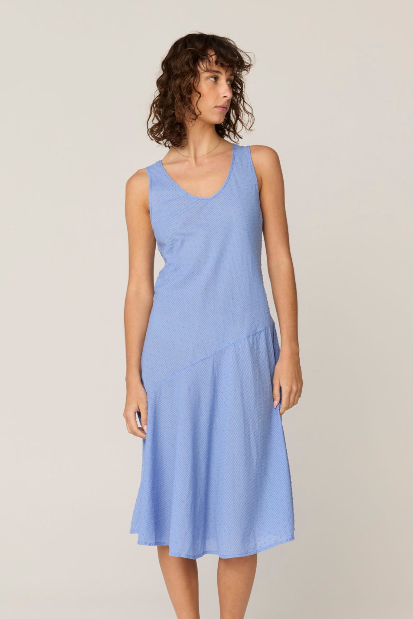 FLOCKY BIAS DRESS - CORNFLOWER