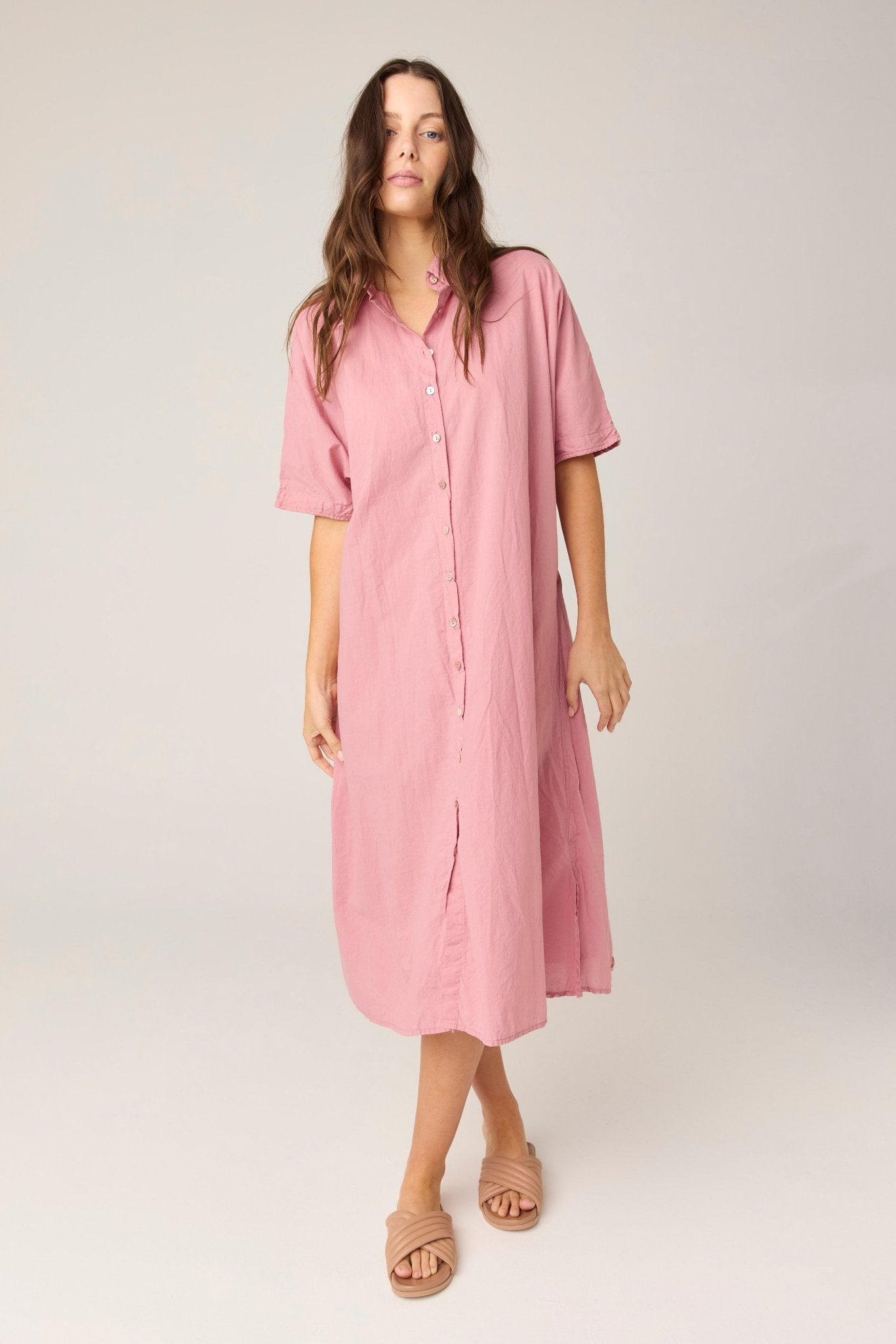 DEVOILE SHIRT DRESS - SALMON (PRE - ORDER) - Primness