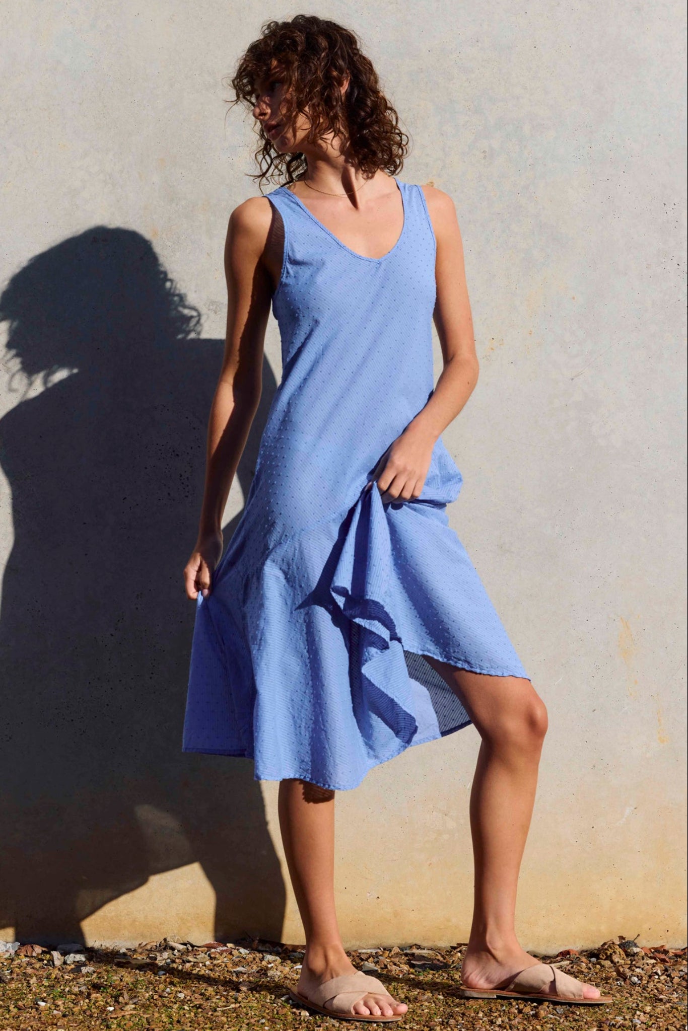 FLOCKY BIAS DRESS - CORNFLOWER