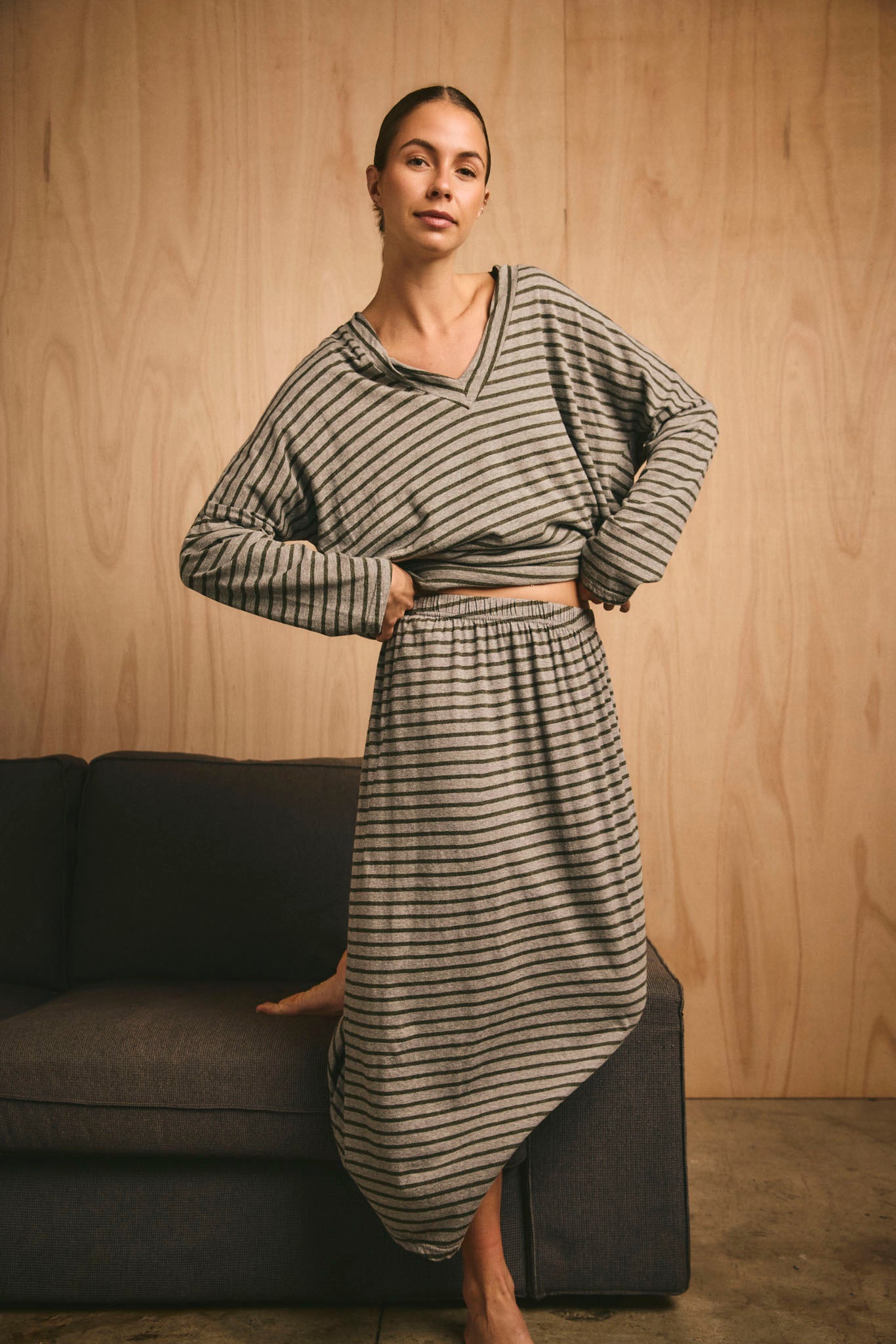 STRIPE SKIRT - GREY & MOSS
