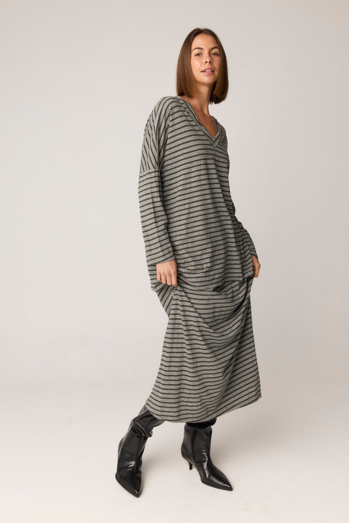 STRIPE SKIRT - GREY & MOSS