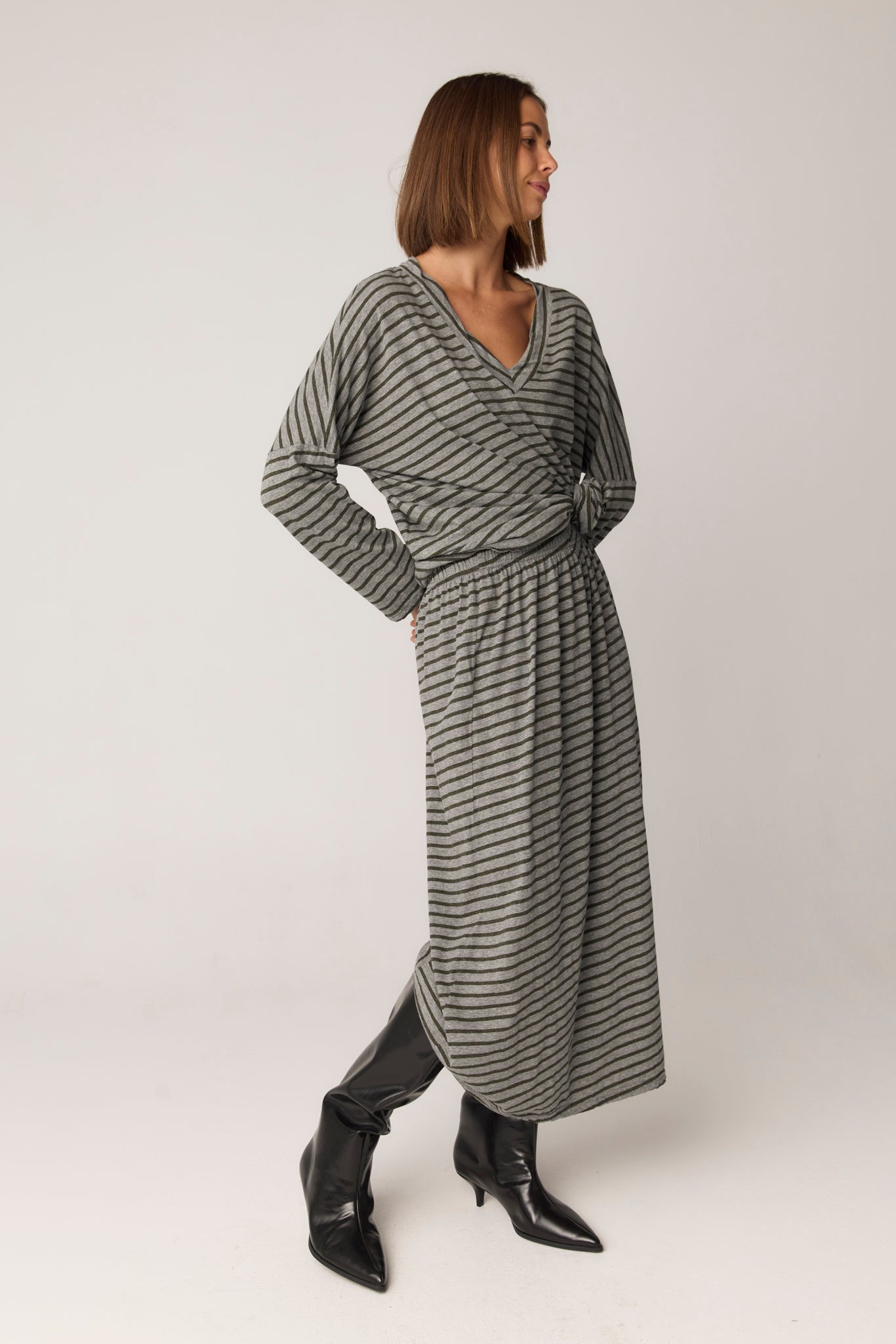 STRIPE SKIRT - GREY & MOSS