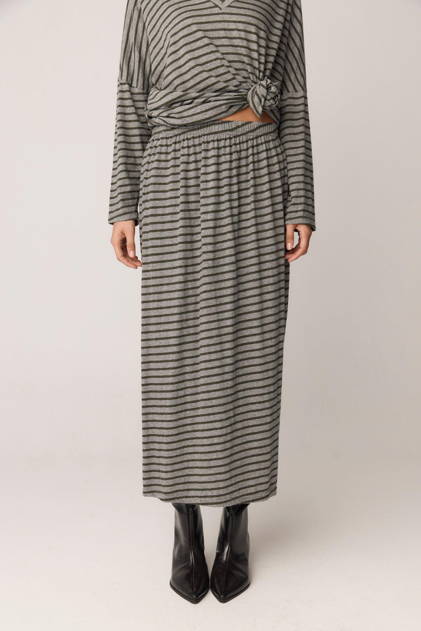 STRIPE SKIRT - GREY & MOSS