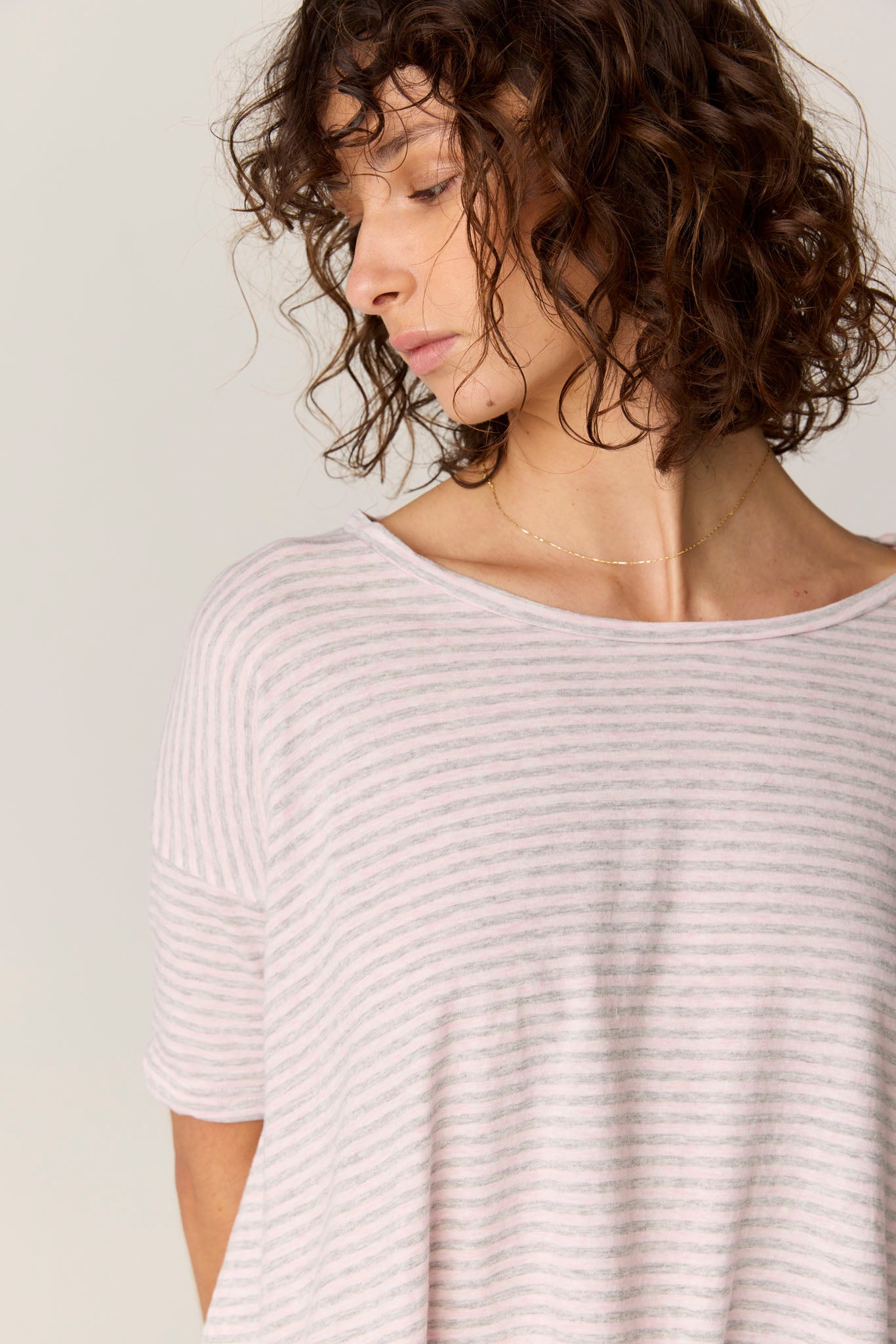 STRIPE POP TEE - PINK & GREY