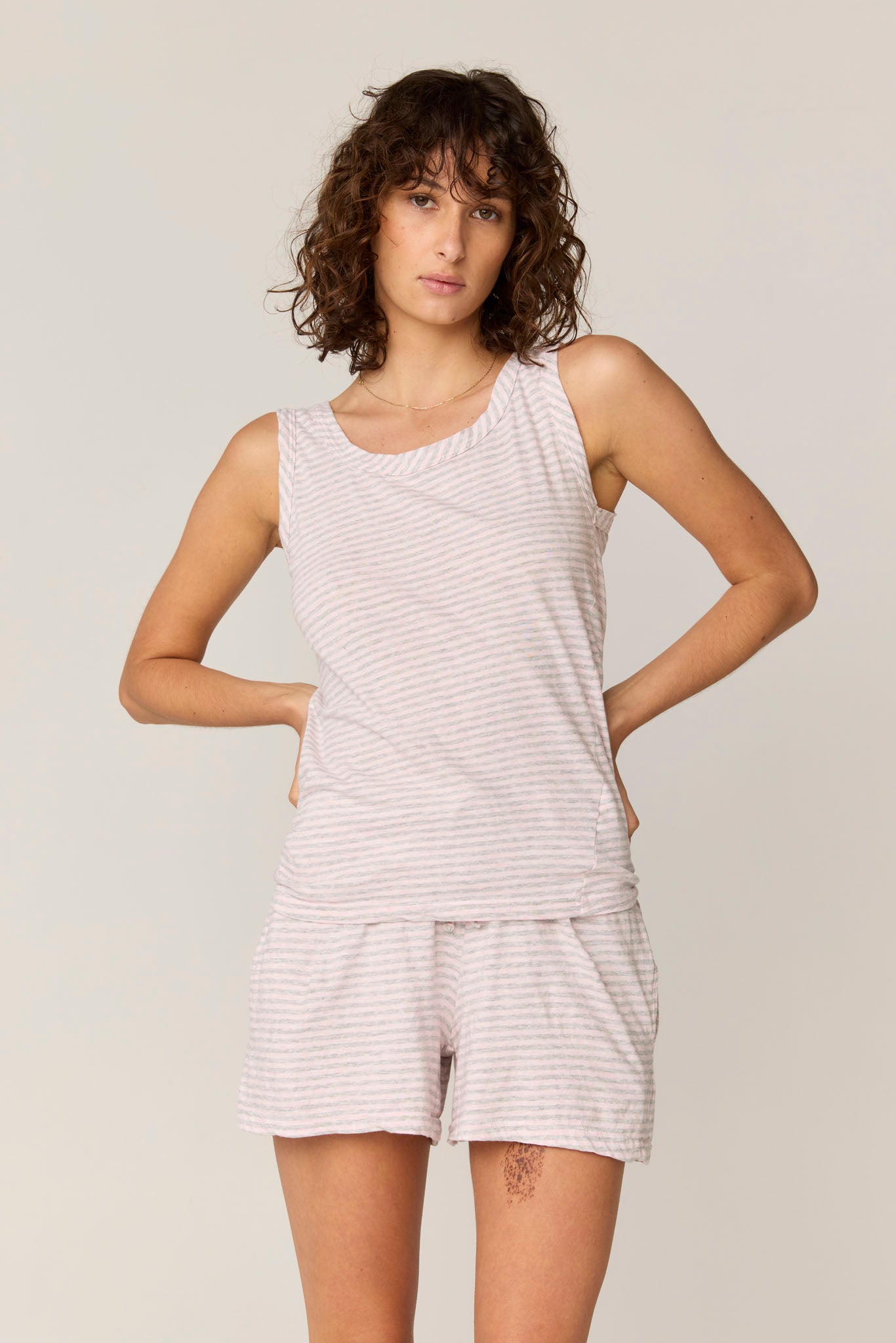 STRIPE TANK - PINK & GREY