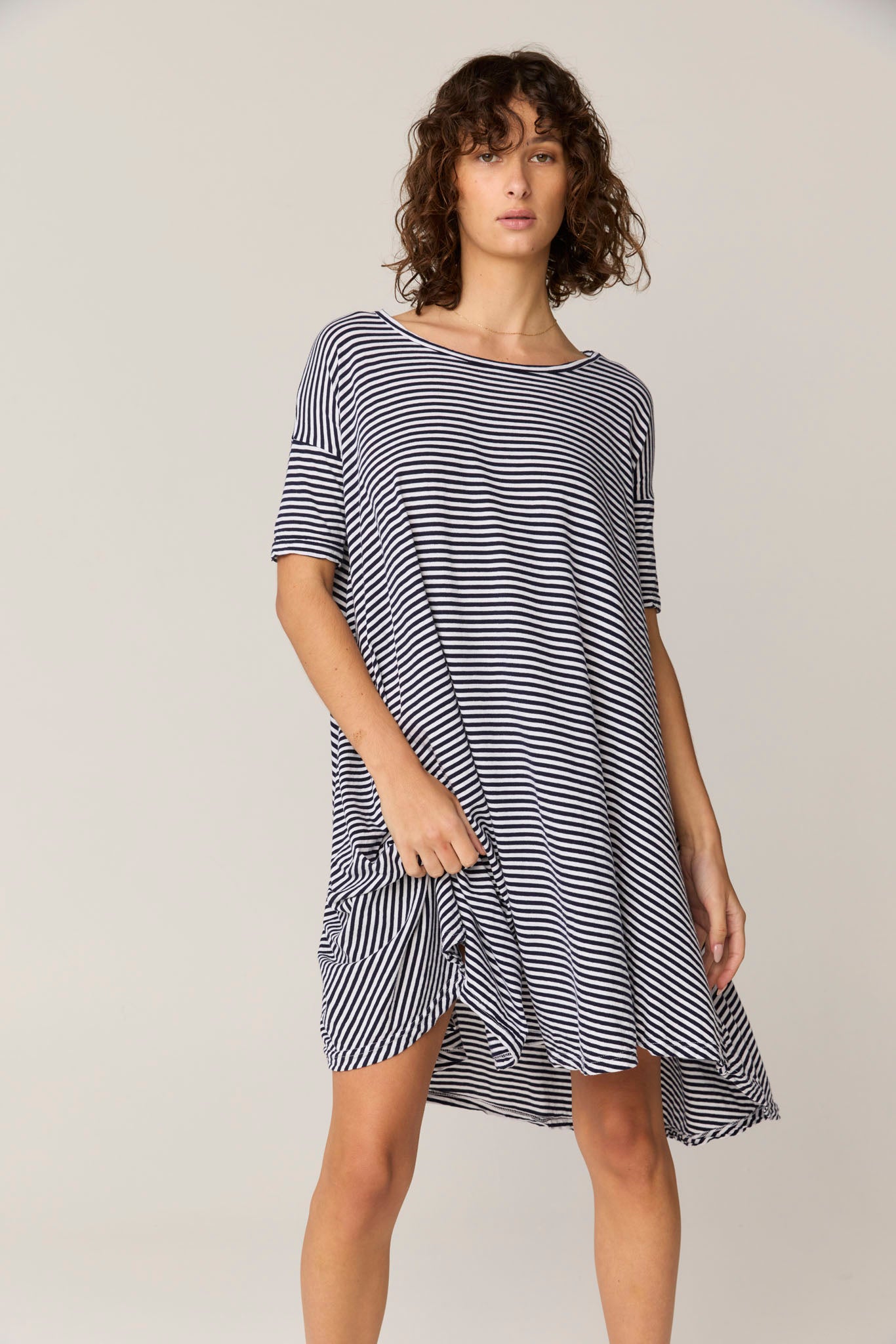 STRIPE POP DRESS - NAVY & WHITE