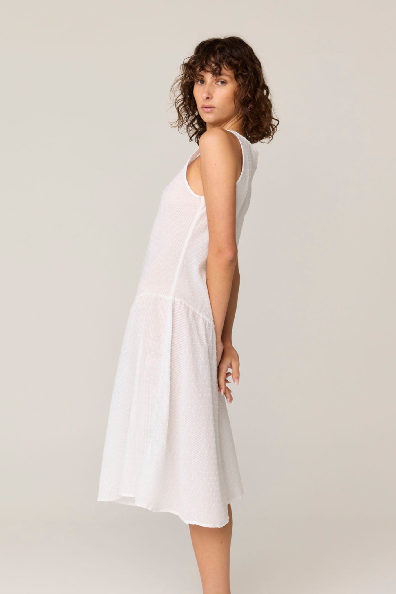 FLOCKY BIAS DRESS - BLANC