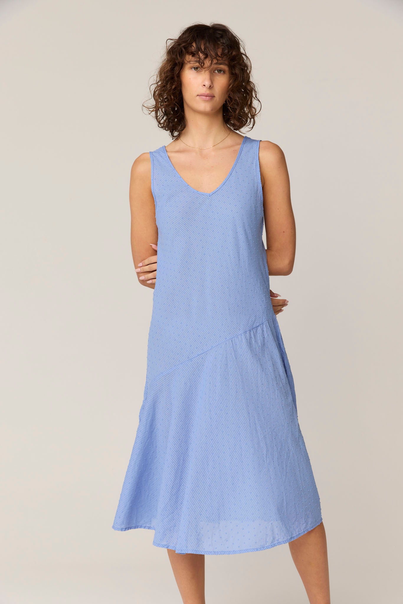 FLOCKY BIAS DRESS - CORNFLOWER