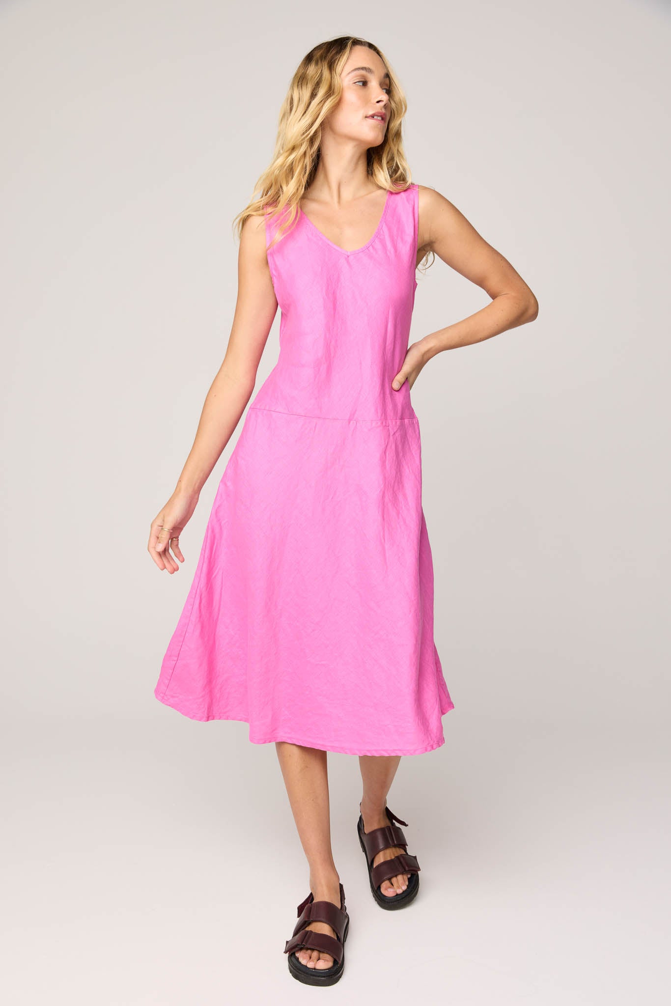 PALM BIAS DRESS - WATERMELON